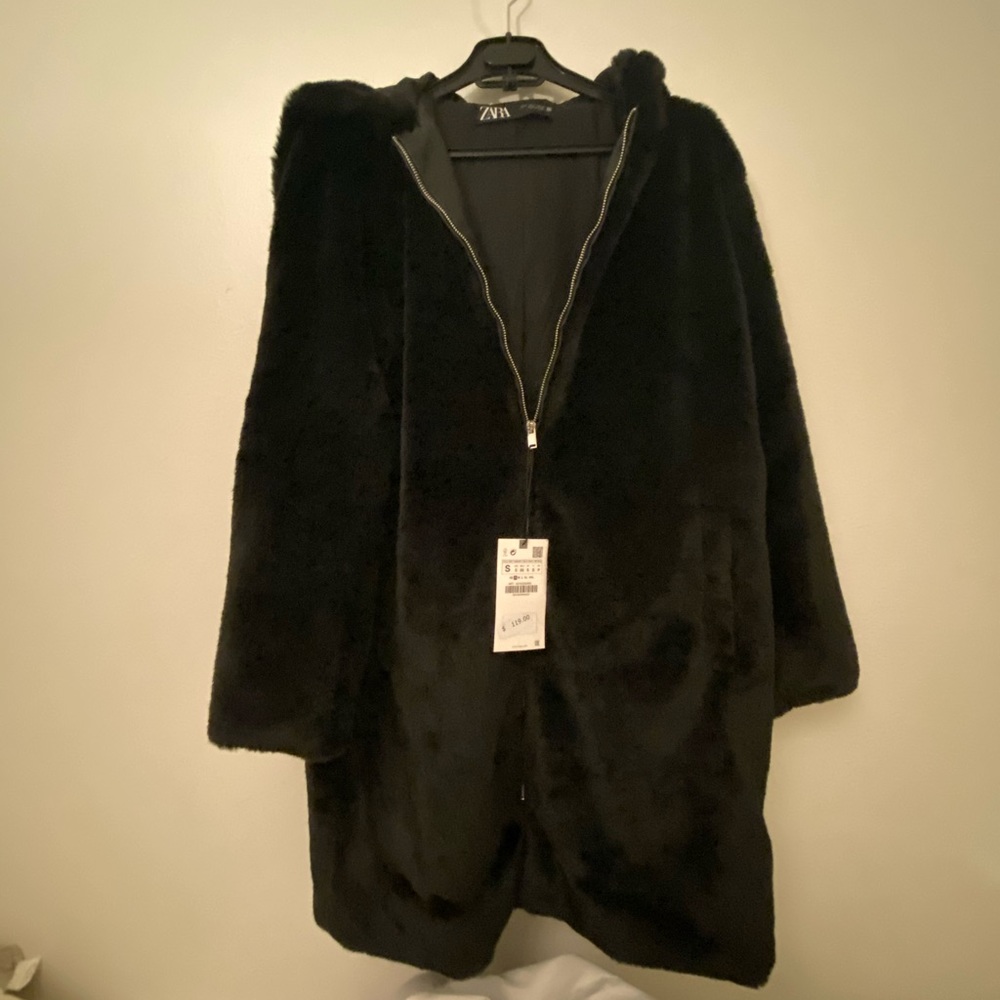 Zara fur teddy zipper jacket with hood